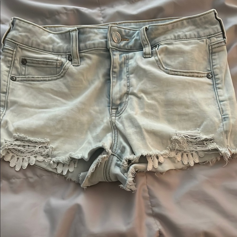 Light Blue Distressed Denim Shorts